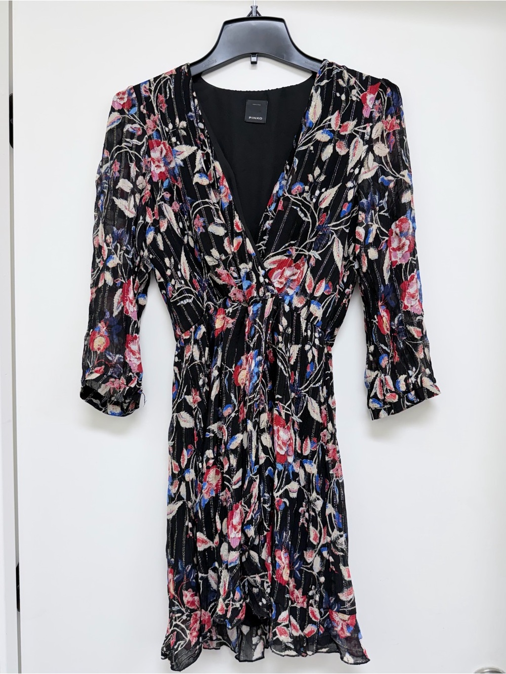 Pinko Black Floral Dress Made in Italy - Small
